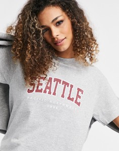 Белая футболка с надписью "Seattle" Miss Selfridge Petite-Зеленый цвет