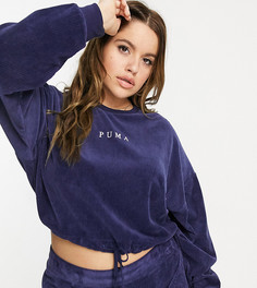 Темно-синий вельветовый укороченный свитшот с круглым вырезом Puma Plus – эксклюзивно для ASOS