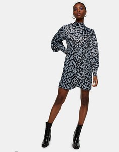 Синее платье мини с принтом Topshop-Голубой