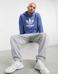 Голубой худи с крупным логотипом adidas Originals