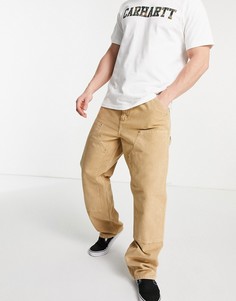 Коричневые выбеленные прямые брюки свободного кроя со вставками на коленях Carhartt WIP-Коричневый цвет