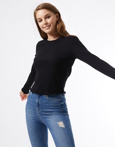 Черный трикотажный лонгслив в рубчик с круглым вырезом Miss Selfridge-Черный цвет