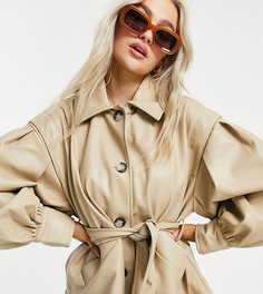 Куртка из искусственной кожи желтовато-серого цвета с объемными рукавами ASOS DESIGN Petite-Белый