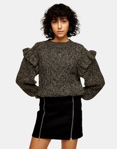 Черная выбеленная мини-юбка из денима на молнии Topshop-Коричневый цвет