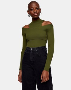 Трикотажный топ с двумя вырезами Topshop-Зеленый цвет