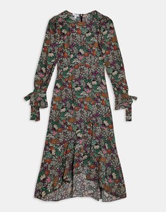 Черное платье макси с длинными рукавами и цветочным принтом Topshop-Многоцветный