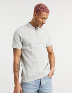 Серая футболка-поло со вставками, короткой молнией и нижним краем в рубчик ASOS DESIGN-Серый