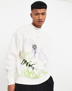 Oversize-свитшот с принтом в стиле граффити ASOS DESIGN-Белый