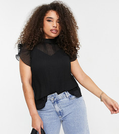 Черный топ с короткими рукавами и складками ASOS DESIGN Curve-Черный цвет