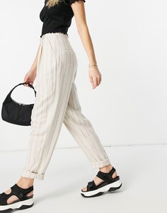 Светло-бежевые льняные брюки-галифе в полоску ASOS DESIGN-Нейтральный