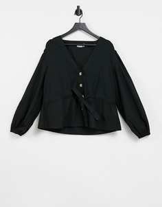 Черный хлопковый топ на пуговицах с завязкой на поясе ASOS DESIGN-Черный цвет
