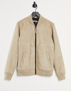 Светло-коричневая куртка-бомбер из легкой искусственной замши Hollister-Коричневый цвет