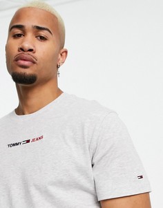 Серебристо-серая меланжевая футболка с логотипом по центру Tommy Jeans-Серый