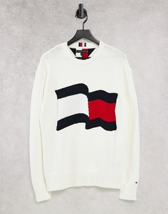 Трикотажный джемпер цвета слоновой кости с большим принтом флага Tommy Hilfiger-Белый