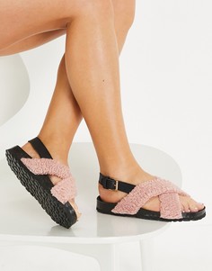 Розовые сандалии из плюшевого искусственного меха на плоской подошве Kaltur-Розовый цвет