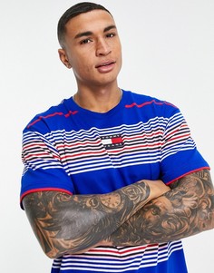Ярко-синяя футболка с полосками и фирменным флагом по центру Tommy Jeans-Голубой