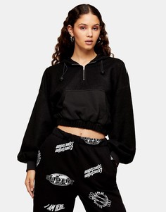 Черный флисовый худи с начесом Topshop-Черный цвет