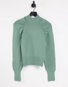 Трикотажный джемпер со сборками на рукавах Topshop-Зеленый цвет