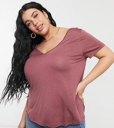 Бордовая свободная футболка с V-образным вырезом ASOS DESIGN Curve-Красный
