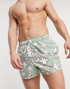 Короткие шорты для плавания с цветочным принтом ASOS DESIGN-Зеленый цвет