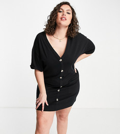 Черное платье-футболка на пуговицах ASOS DESIGN Curve-Черный цвет