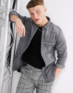 Серая джинсовая рубашка в стиле вестерн River Island-Серый