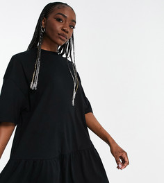 Черное платье-футболка в стиле oversized с оборкой по краю ASOS DESIGN Tall-Черный цвет