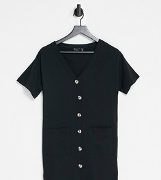 Черное платье-футболка на пуговицах ASOS DESIGN Petite-Черный цвет