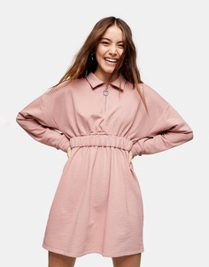 Пудрово-розовое платье мини с молнией на воротнике Topshop-Розовый цвет