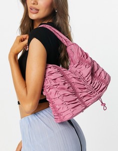 Нейлоновая сумка через плечо со сборками и шнурком малинового цвета Topshop-Розовый цвет
