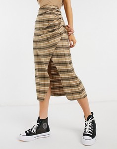 Юбка миди с запахом и принтом в клетку ASOS DESIGN-Многоцветный