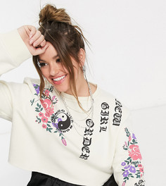 Укороченный свитшот в стиле oversized с готическим цветочным принтом от комплекта New Girl Order Curve-Нейтральный