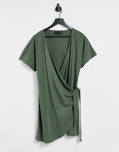 Платье цвета хаки с запахом ASOS DESIGN-Зеленый цвет