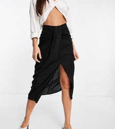Черная юбка миди с драпировкой ASOS DESIGN Tall-Черный цвет