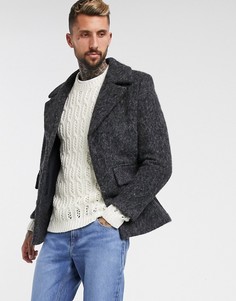 Серое пальто из материала с добавлением шерсти со скрытой планкой ASOS DESIGN-Серый