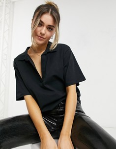 Черная футболка-поло в стиле oversized с декоративным воротником ASOS DESIGN-Черный