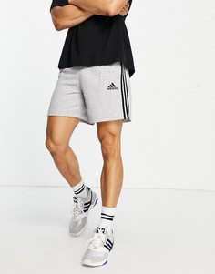 Серые флисовые шорты с 3 полосками adidas-Зеленый цвет