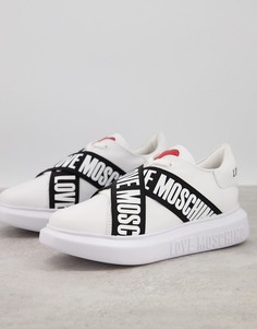 Белые кроссовки с перекрещенной эластичной тесьмой Love Moschino Love-Белый