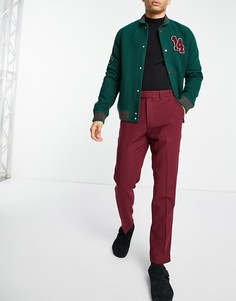 Бордовые облегающие брюки из твила с добавлением шерсти ASOS DESIGN-Красный
