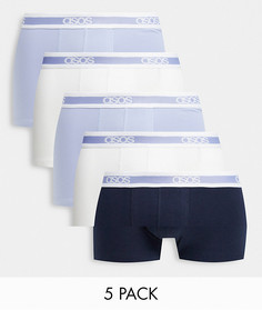 Набор из 5 боксеров-брифов голубого и белого цветов с поясом с названием бренда ASOS DESIGN-Многоцветный