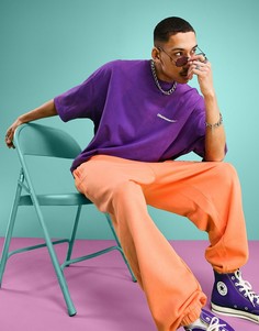 Фиолетовая oversized-футболка из органического хлопка с эффектом кислотной стирки и текстовыми принтами на груди и спине ASOS DESIGN-Фиолетовый цвет
