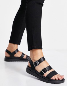 Черные кожаные сандалии на массивной платформе с пряжками Schuh Chaser-Черный цвет