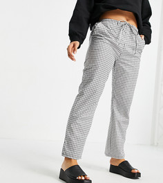Прямые брюки в монохромную клетку из поплина без застежки ASOS DESIGN Petite-Черный цвет