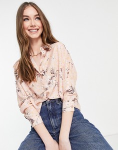 Розовая рубашка с длинными рукавами и цветочным принтом ASOS DESIGN-Розовый цвет