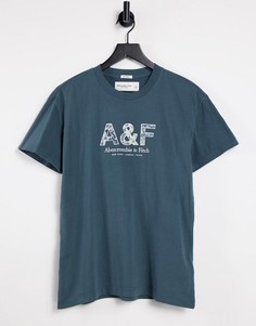 Футболка темного синевато-серого цвета с вышитым логотипом Abercrombie & Fitch-Серый