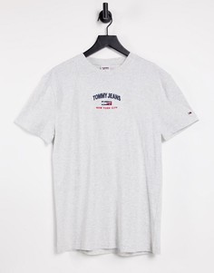 Серебристо-серая меланжевая футболка с логотипом по центру Tommy Jeans-Серый