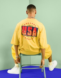 Желтая oversized-футболка с принтом "USA" на спине ASOS DESIGN-Желтый