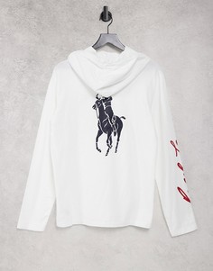 Белый лонгслив с капюшоном и принтом в виде игрока в поло на спине и рукаве Polo Ralph Lauren