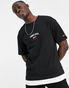 Черная футболка в стиле oversized с логотипом по центру Tommy Jeans-Черный цвет