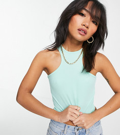 Мятно-зеленый кроп-топ в рубчик в стиле майки-борцовки ASOS DESIGN Petite-Зеленый цвет